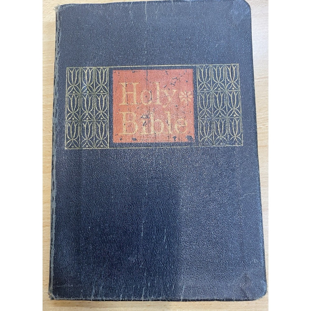VTG 1958 Black Leather Holy Catholic‎ Bible King James Version